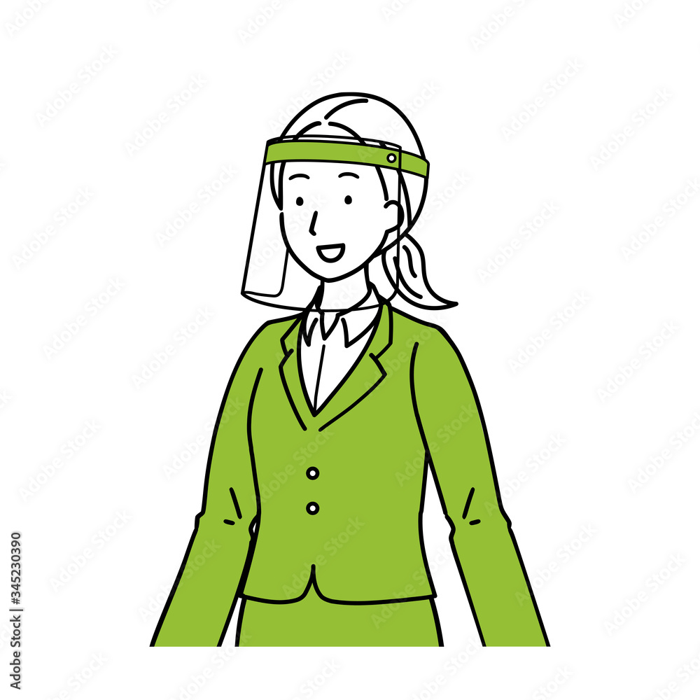 Illustration of a woman with a face shield. Illustration of a woman with a face shield.