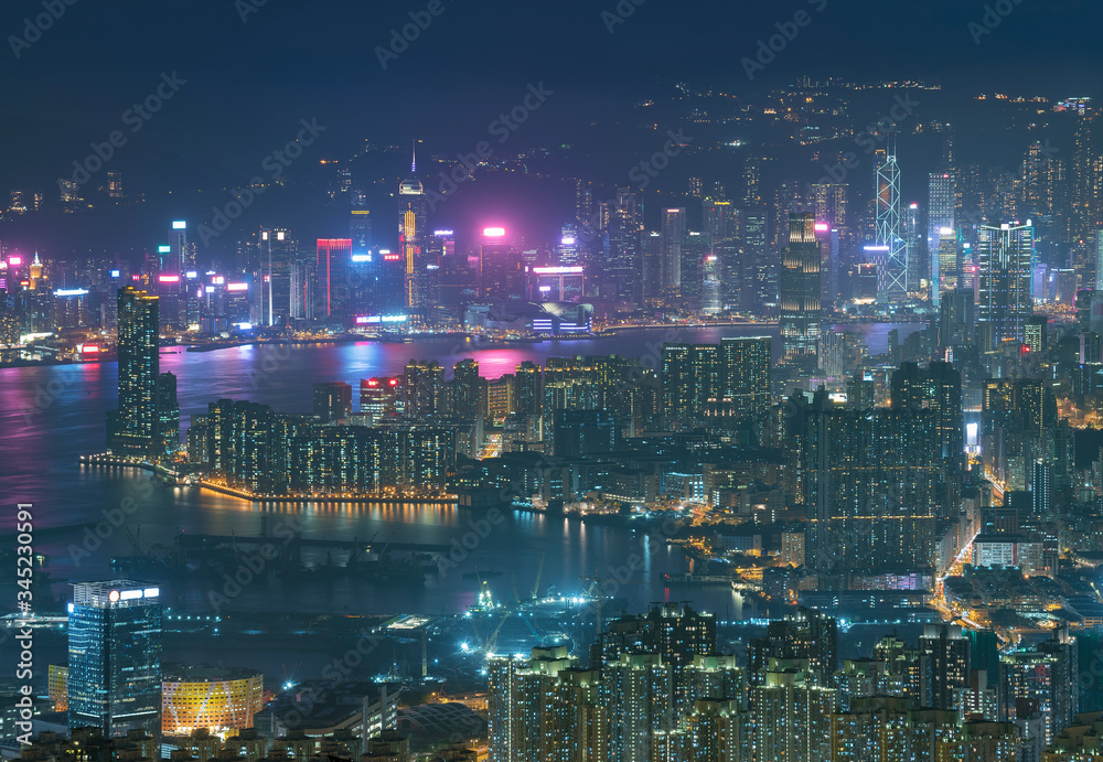 Obraz premium Aerial view of Hong Kong city at night