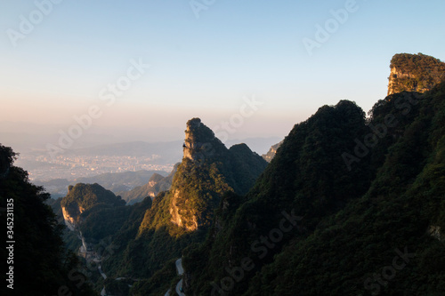 The scenery of Tianmen Mountain in Zhangjiajie, Hunan Province, China at sunset