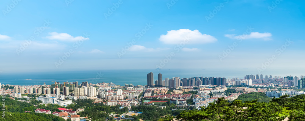 Overlooking the urban architectural landscape of Qingdao..