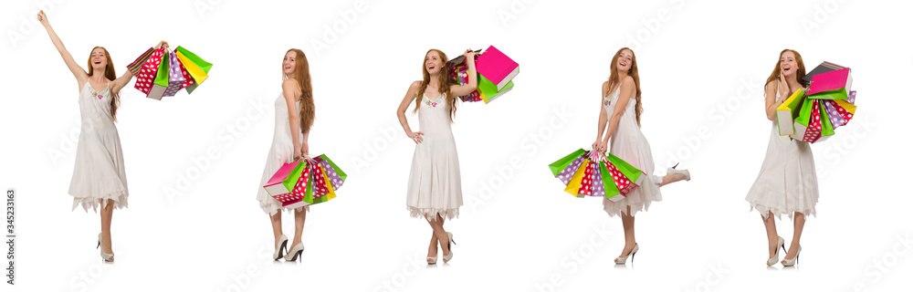 Woman with shopping bags isolated on white Woman with shopping bags isolated on white