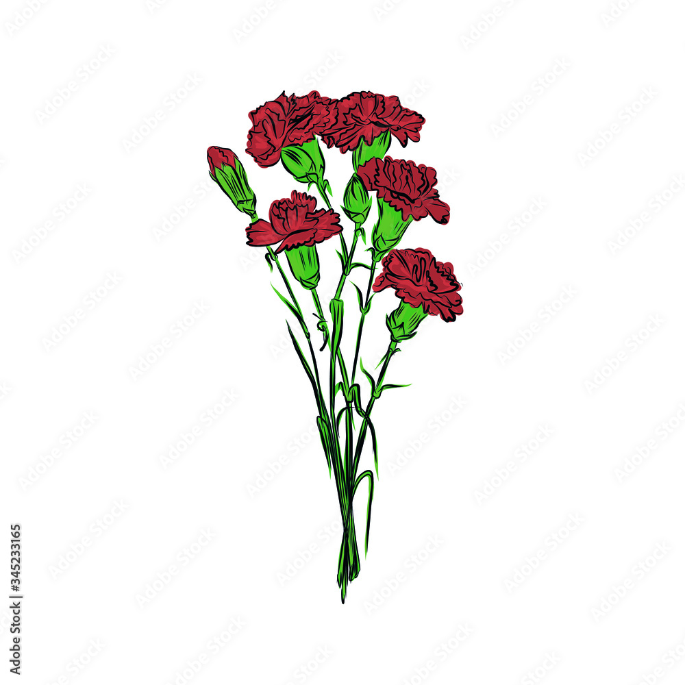 Bouquet of red carnations. Victory Day symbol