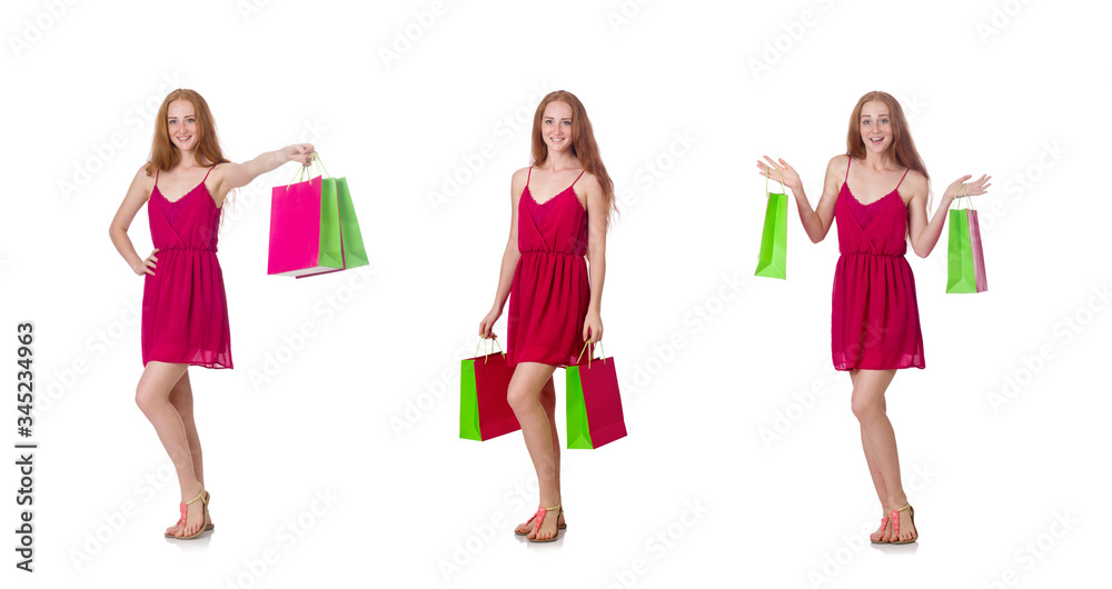 Woman with shopping bags isolated on white Woman with shopping bags isolated on white