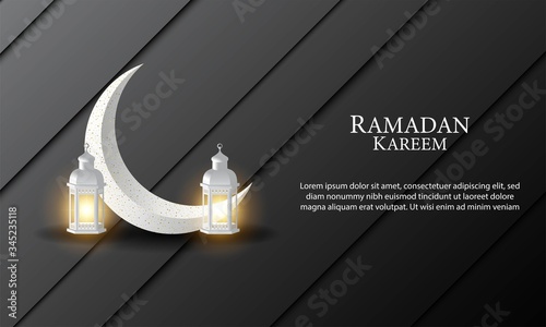 Vector graphic of Ramadan Kareem with Crescent Moon and Lantern. Fit for greeting card, wallpaper and other.