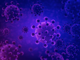Illustration of Spherical Coronavirus on Blue Purple Background