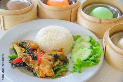 Stir-Fried Spicy Fish and dimsum
