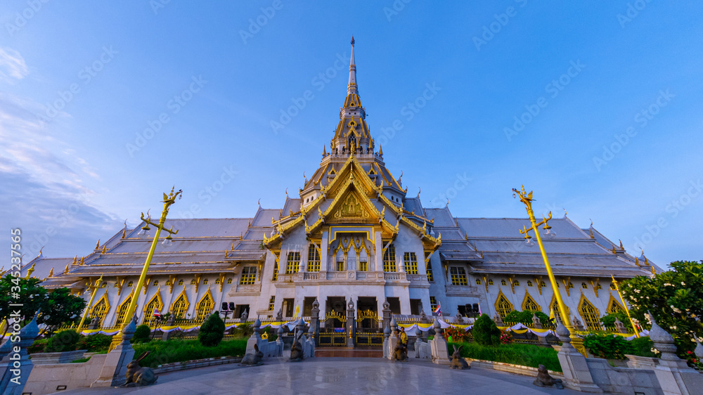 View of great grand architecture of Wat Sothon Wararam Worawihan located near Bang Pakong river in Chachoengsao province, Thailand. View of great grand architecture of Wat Sothon Wararam Worawihan located near Bang Pakong river in Chachoengsao province, Thailand.