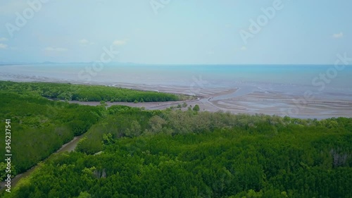 Aerial view, Viewpoint of Mangroves in Tung Prong Thong or Golden Mangrove Field at Estuary Pra Sae, Rayong, Thailand. photo