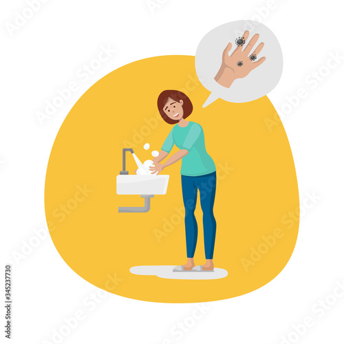 Protect your self from corona virus (Covid-19) disease concept, A woman hands washing with antibacterial soap sanitizer.