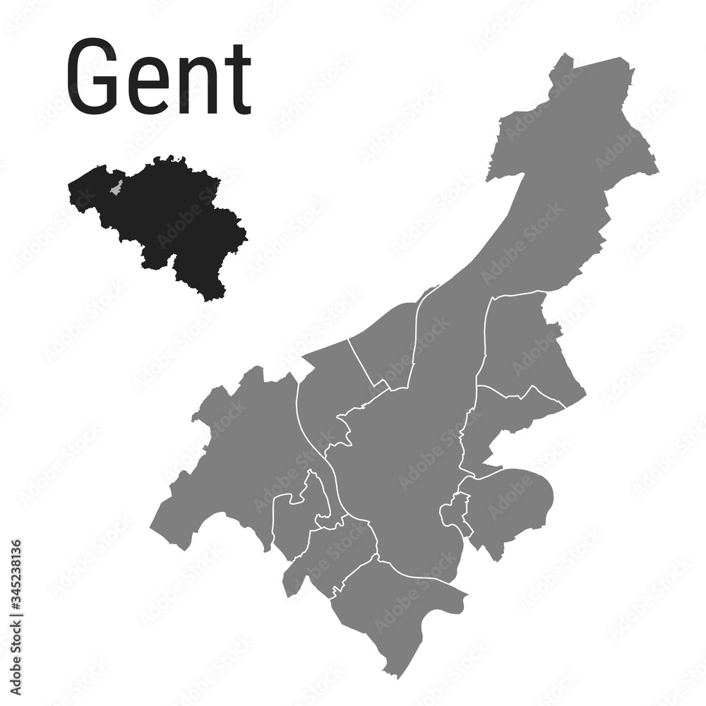Gent map Ghent districts administrative vector template with Belgium map