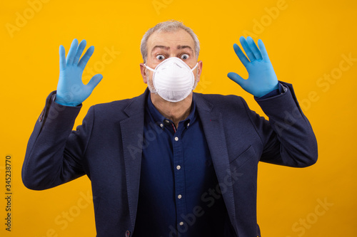 businessman with infection protection sanitary mask isolated on background