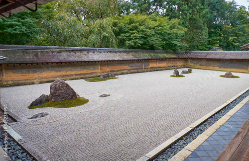 The rock garden of Ryoan-ji temple (The Temple of the Dragon at Peace). Kyoto. Japan