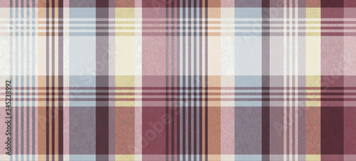 Seamless fabric texture print.Plaid check pattern in red, beige, white, dusty blue and black.