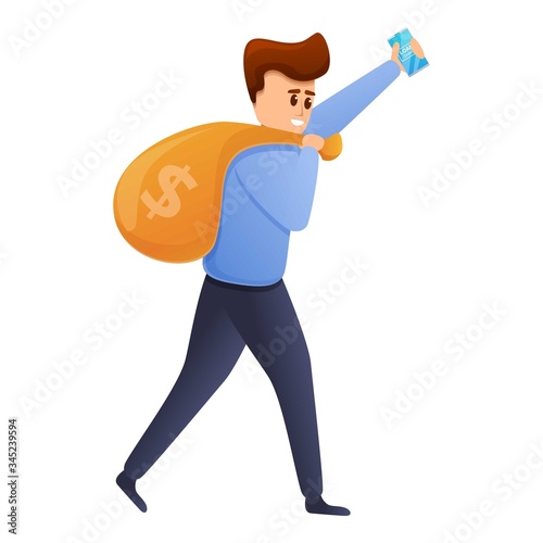 Man carry money bag icon. Cartoon of man carry money bag vector icon for web design isolated on white background