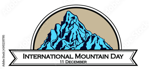 International mountain day, December 11,extreme mountains rock landscape nature outdoor with hand drawn and lettering in ribbon vector