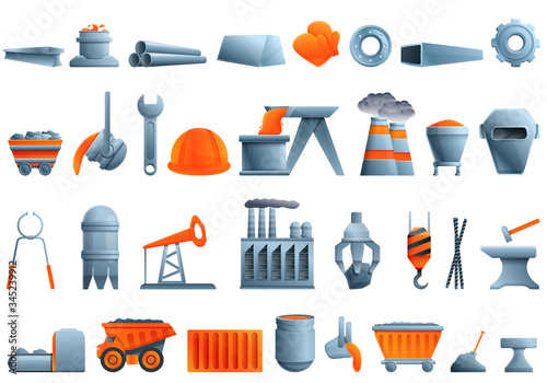 Metallurgy icons set. Cartoon set of metallurgy vector icons for web design