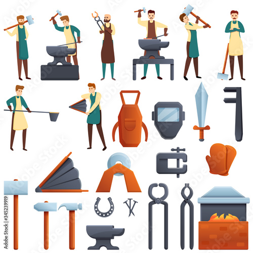 Blacksmith icons set. Cartoon set of blacksmith vector icons for web design