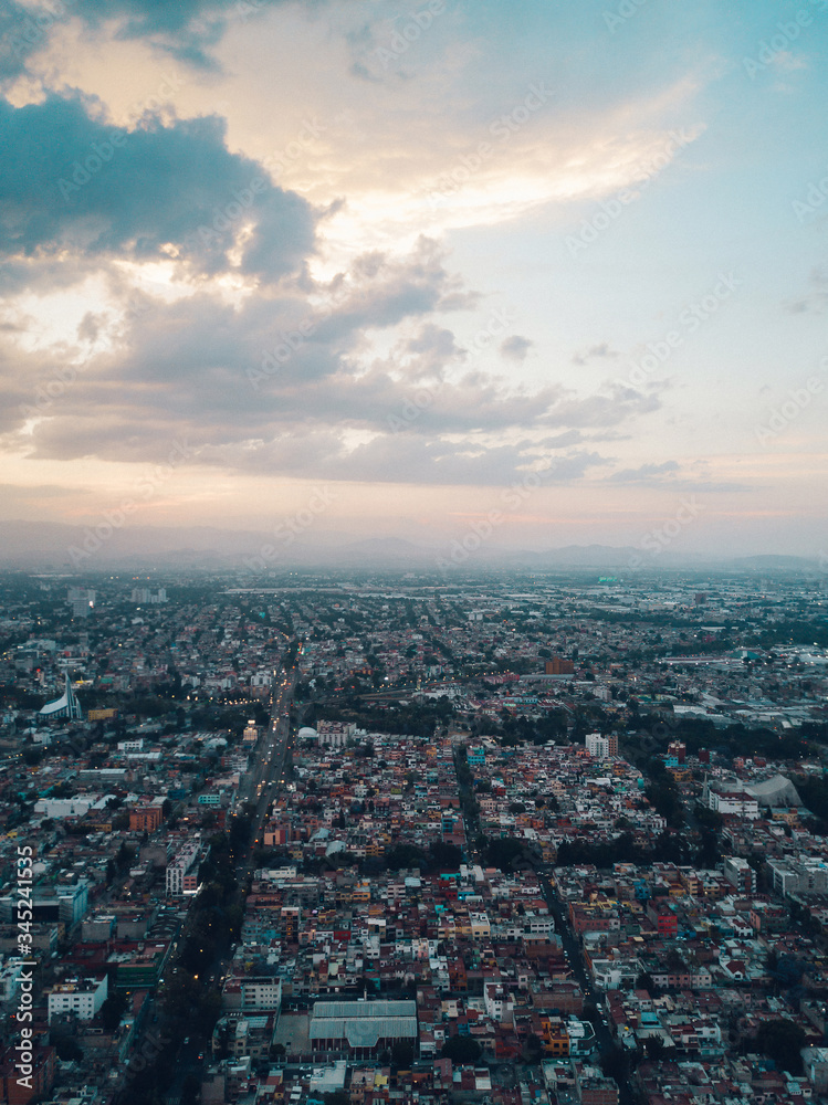 Aerial photography of the sunset in Mexico City