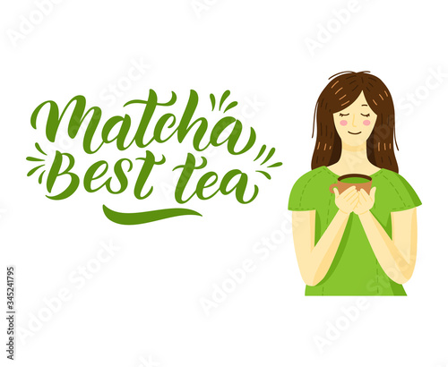 Matcha green tea quote isolated on white background. Matcha hand drawn lettering