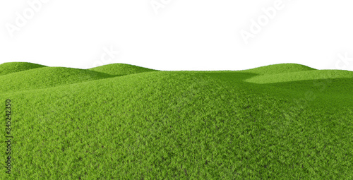 Green hill of grass field isolated on white background. 3D rendering.