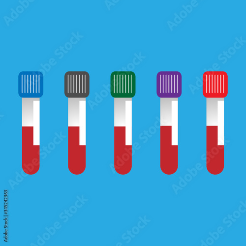 Flat design illustration of multi color blood  collection tube with color code, label and blood sample inside for various kind of medical diagnostic in laboratory, important and increasing trend