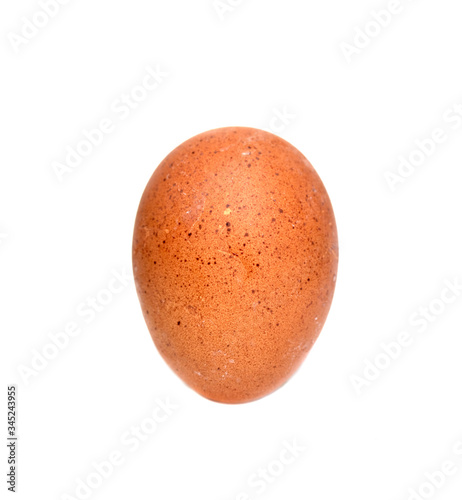 Raw chicken egg on a white background.