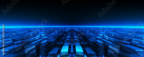 3d illustration digital data with blue background and light streak