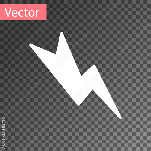 White Lightning bolt icon isolated on transparent background. Flash sign. Charge flash icon. Thunder bolt. Lighting strike.  Vector Illustration