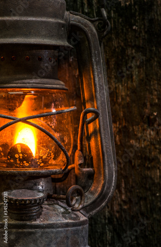 Old gas lantern on wood