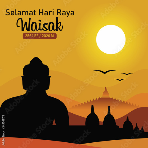 Selamat hari raya Waisak. translation: Happy Vesak Day. vector illustration. Suitable for greeting card, poster and banner