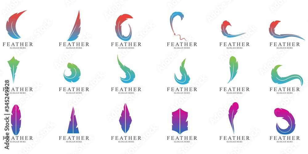 Set of Feather logo design Set of Feather logo design
