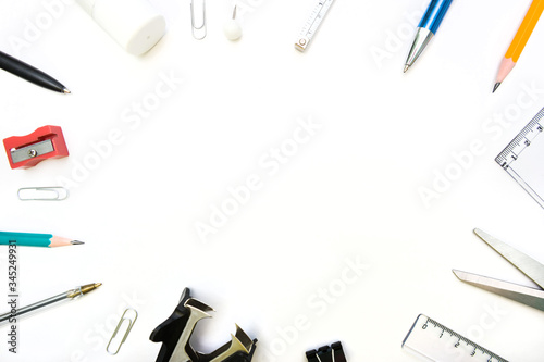 Copy space with an office and stationery, a frame, a horizontal