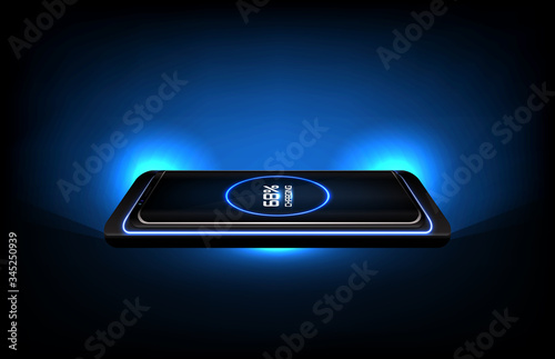 abstract background of futuristic technology wireless fast charge stand on smart mobile phone