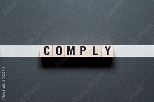 Comply word concept on cubes