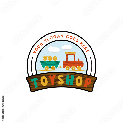 Fototapeta Naklejka Na Ścianę i Meble -  Cute vector toy shop logo transportation