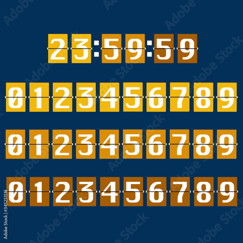 Number for timing display board or website, number icons set
