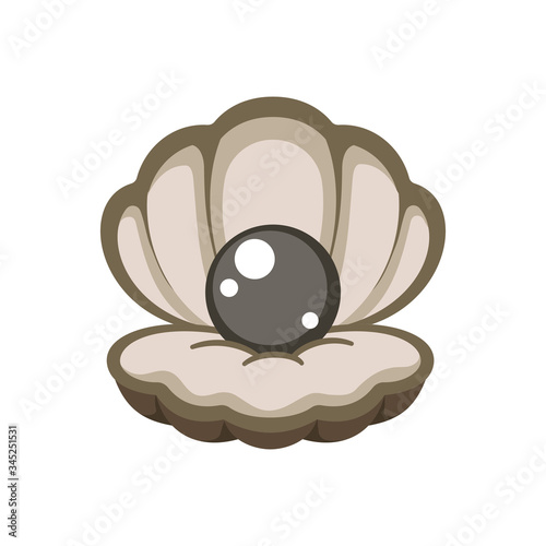Dark open cockleshell clam with black pearl inside vector art illustration design