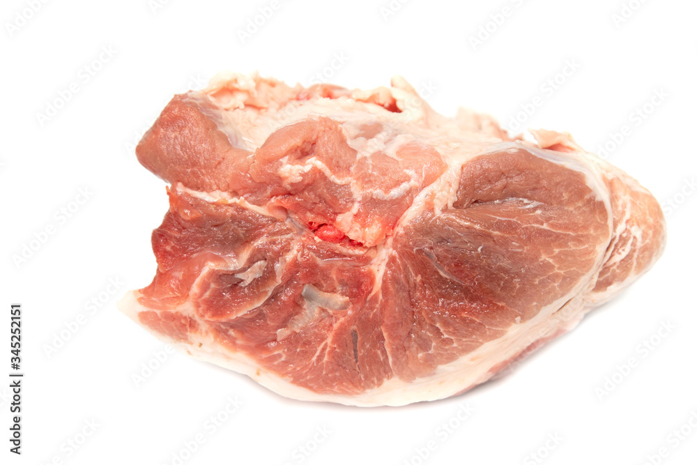 A piece of pork meat isolated on a white background, cooking.