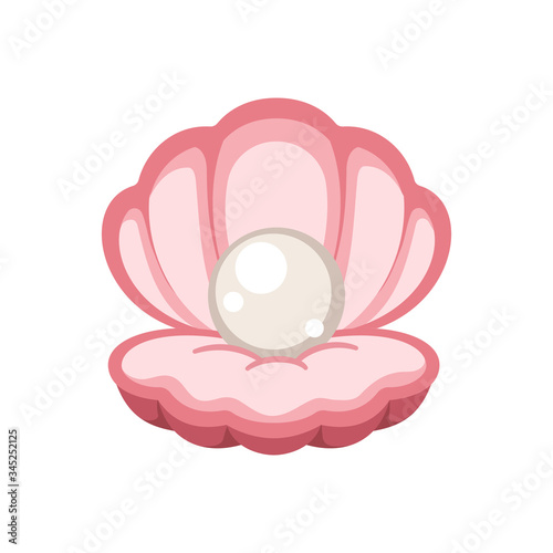 Fényképezés Pink open sea clam shell with white pearl inside vector art design illustration