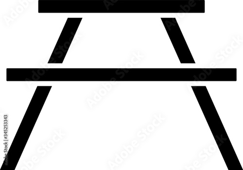 Black Picnic table with benches on either side of the table icon isolated on white background.  Vector Illustration