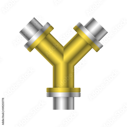 Pipe vector. Connection by flange fitting. For pipeline construction to transport liquid or gas in industry i.e. crude, oil, natural gas. Also water supply infrastructure in plumbing and irrigation.