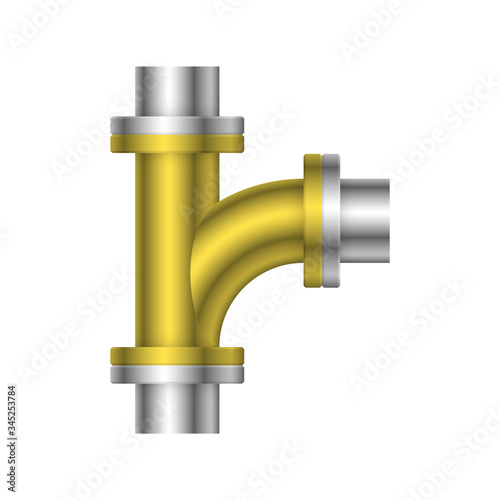 Pipe vector. Connection by flange fitting. For pipeline construction to transport liquid or gas in industry i.e. crude, oil, natural gas. Also water supply infrastructure in plumbing and irrigation.