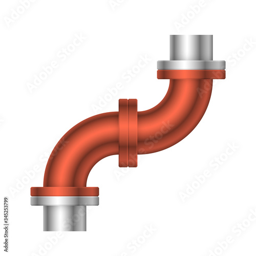 Pipe vector icon. Connection by flange fitting. Part for pipeline construction to transportation water, oil and gas. Also for water supply infrastructure, wastewater treatment, plumbing and irrigation