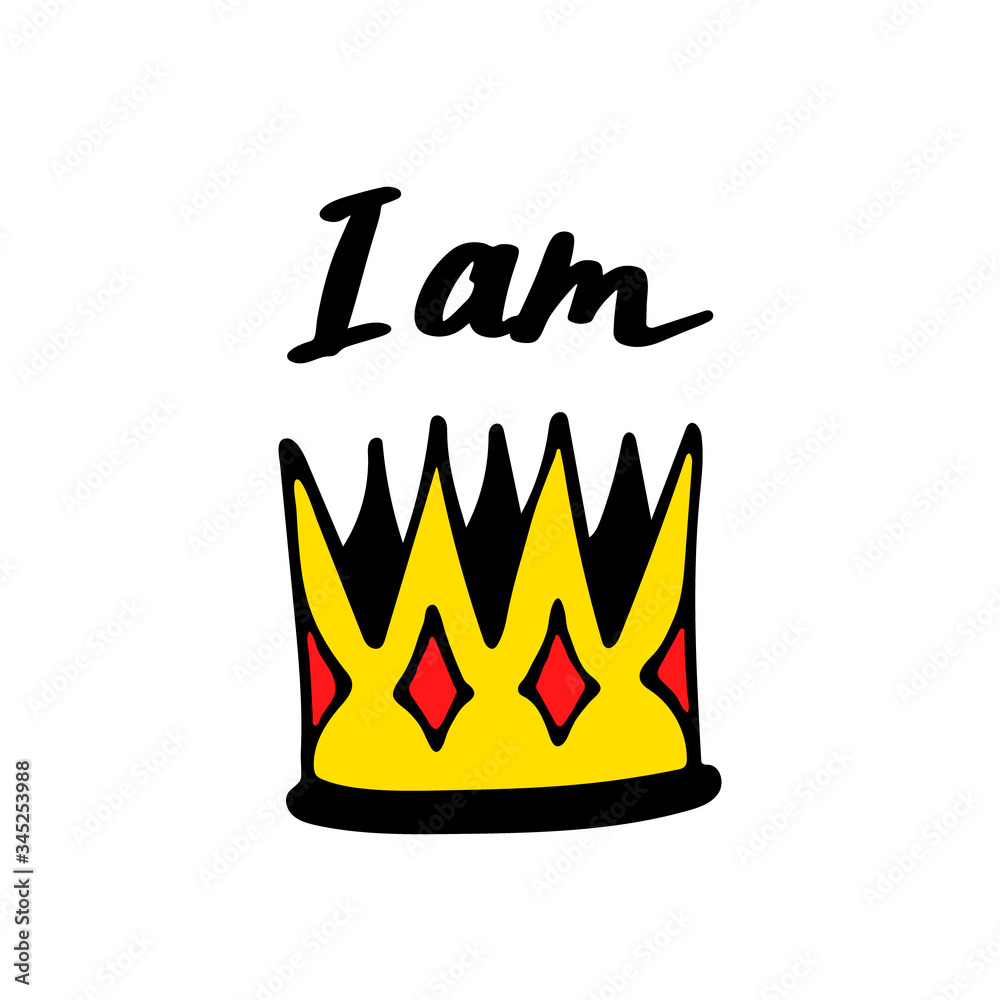 I am queen lettering with crown in simple doodle style. Girly Print design for t-shirt prints, phone cases, mugs or posters. Trendy inscription, handwritten slogan. Vector illustration I am queen lettering with crown in simple doodle style. Girly Print design for t-shirt prints, phone cases, mugs or posters. Trendy inscription, handwritten slogan. Vector illustration