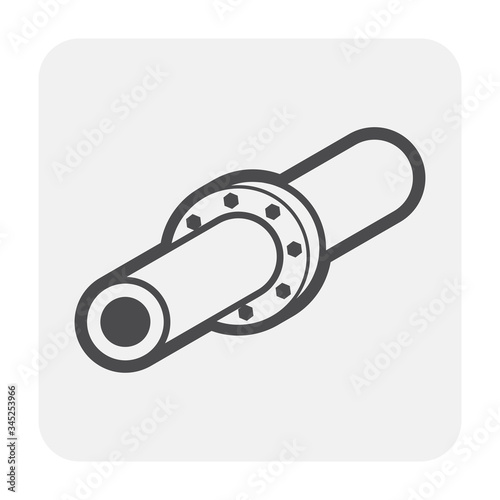 Pipe vector icon. Made from steel or metal connection by flange fitting fixing by screw and bolt. Part for pipeline construction to transport oil and gas in industry, water in plumbing and irrigation.