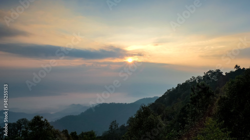 High Moutain view point ( Thai name is Doi Mieng) in sunrise Time, View point of Pai,Mea Hong Son province of Thailand.