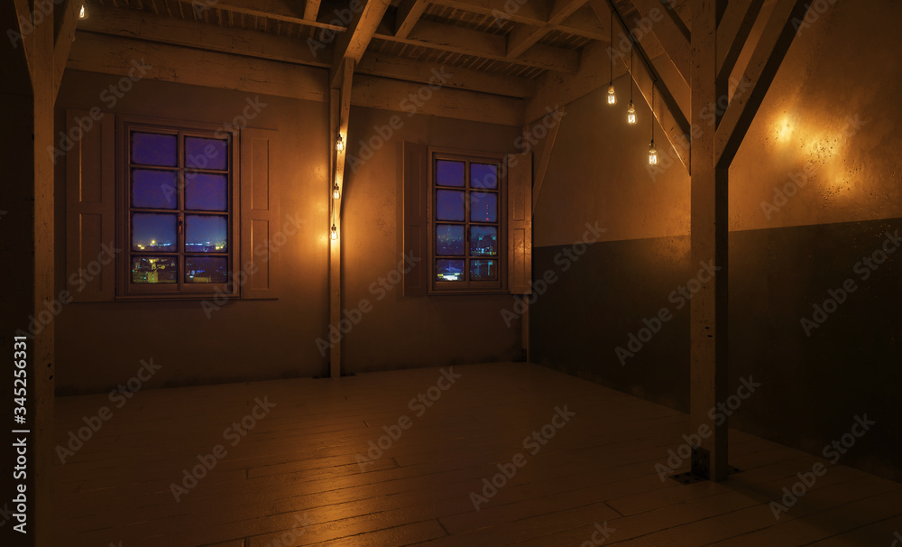  Repaired Truss Attic by Night - 3d visualization