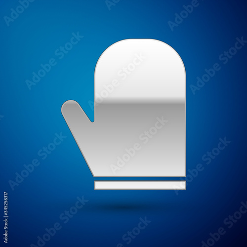 Silver Oven glove icon isolated on blue background. Kitchen potholder sign. Cooking glove.  Vector Illustration