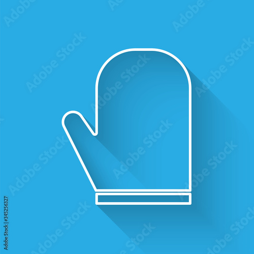 White line Oven glove icon isolated with long shadow. Kitchen potholder sign. Cooking glove.  Vector Illustration