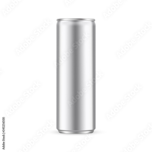 Glossy metallic can mockup isolated on white background. Vector illustration